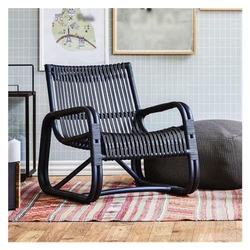 Lijiaxiuyc-101 Gartenstuhl Outdoor-Rattanstuhl – Einzel-Loungesessel mit Rückenlehne – perfekt for entspannte Nachmittage und Nickerchen im Garten Freizeitstuhl(Schwarz) von Lijiaxiuyc-101