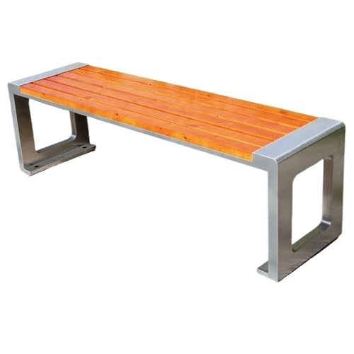 Lijiaxiuyc-101 Outdoor Bank Edelstahlrahmen Zickzack-Holzsitzplatte Bank for den Innenhof im Freien Gartenbank(Mittel) von Lijiaxiuyc-101