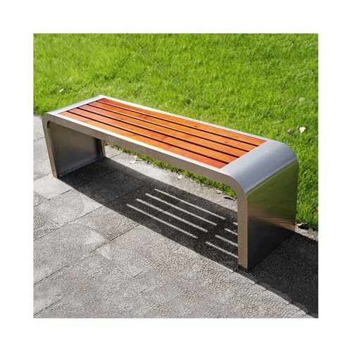 Lijiaxiuyc-101 Outdoor Bank U-förmige rückenfreie Edelstahlrahmen-Holzsitzplatte im Innenhof der Außenbank Gartenbank(Groß) von Lijiaxiuyc-101