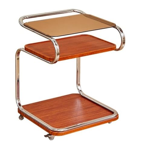 Lijiaxiuyc-101 Wohnzimmertisch Glas Quadratischer Sofa-Beistelltisch Wohnzimmerwagen mit Rädern Beweglicher Aufbewahrungstisch for Zuhause Ecktisch Gartentisch(Bruin) von Lijiaxiuyc-101