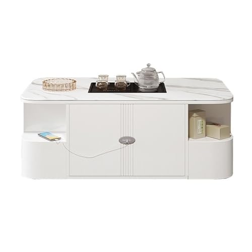 Lijiaxiuyc-101 couchtisch Voice Lift Kung Fu Teetisch, Steinplatte Teetisch, multifunktionaler, Leichter moderner Couchtisch teetisch(Weiß) von Lijiaxiuyc-101