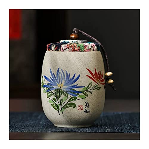 Teedose Kleine Teedose aus grober Keramik im chinesischen Stil mit urigem Stoffdeckel, Keramikbehälter zur Aufbewahrung von losem Tee, multifunktionale versiegelte Dose, Teeglas, Vorratsbehälter for L von Lijiaxiuyc-101