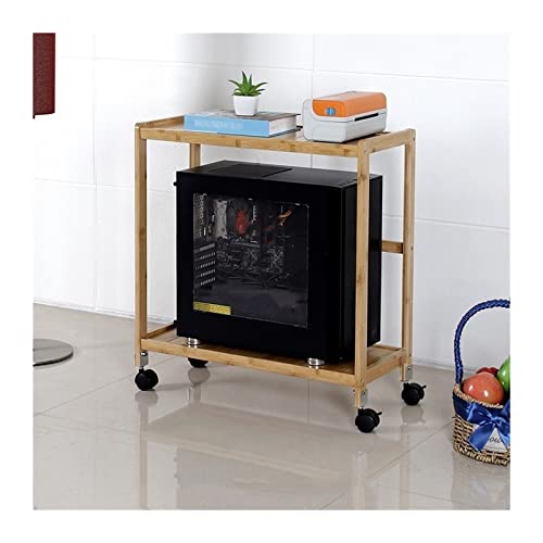 pc halterung PC-Tower-Ständer, 2-stufiger rollender CPU-Ständer, mobiler PC-Host-Gehäuseständer aus Bambus mit Lenkrollen, passend for die meisten PC-Gehäuse und Drucker unter dem Desktop CPU ständer von Lijiaxiuyc-101