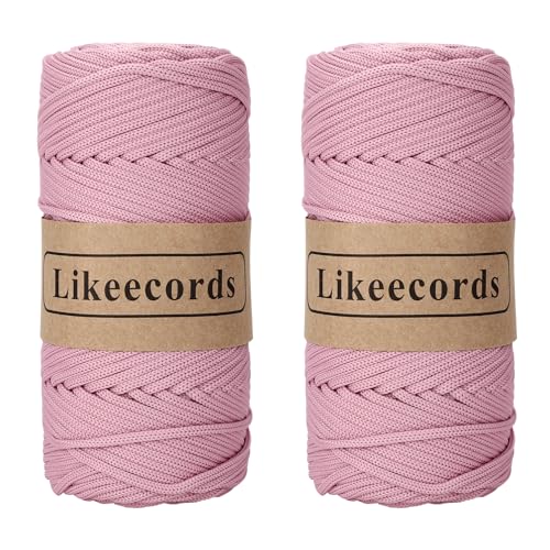 Likeecords 2 Rollen Makramee Garn 4mm x 130m Premium Polyester Kordelband Polypropylene Yarn Nylonschnur für Handwerk Häkelgarn für Taschen Wohndekorationen Umhängetasche Handtasche（Carne in Polvere von Likeecords