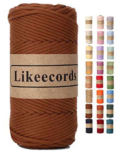 Likeecords Makramee Garn Geflochten 3mm x 100m,100% Natürliches Baumwollschnur Makramee-Schnur, Makramee-Seil, bunte Bastelkordel aus Baumwolle für Taschen, Wandbehänge, Pflanzenaufhänger (Braun) von Likeecords