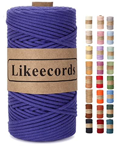 Likeecords Makramee Garn Geflochten 3mm x 100m,100% Natürliches Baumwollschnur Makramee-Schnur, Makramee-Seil, Bunte Bastelkordel aus Baumwolle für Taschen, Wandbehänge (Immergrün blau) von Likeecords