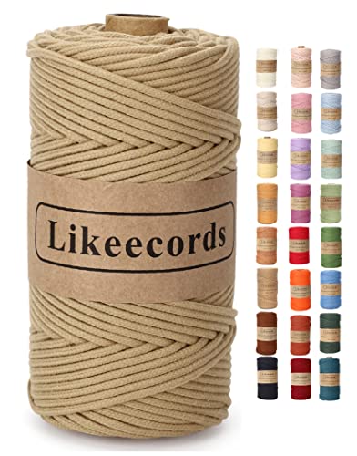 Likeecords Makramee Garn Geflochten 3mm x 100m,100% Natürliches Baumwollschnur Makramee-Schnur, Makramee-Seil, bunte Bastelkordel aus Baumwolle für Taschen, Wandbehänge, Pflanzenaufhänger (Khaki) von Likeecords