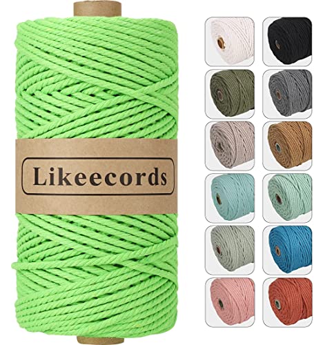 Likeecords Makramee Garn 4mm x 100m,Natürliches Baumwollschnur, Makramee-Seil,Bunte Bastelkordel aus Baumwolle für Taschen, Wandbehänge, Pflanzenaufhänger (Grasgrün) von Likeecords