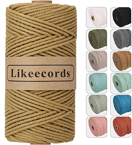 Likeecords Makramee Garn 4mm x 100m,Natürliches Baumwollschnur, Makramee-Seil, Bunte Bastelkordel aus Baumwolle für Taschen, Wandbehänge, Pflanzenaufhänger (Khaki) von Likeecords