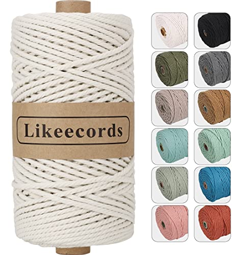 Likeecords Makramee Garn 4mm x 100m,Natürliches Baumwollschnur, Makramee-Seil,Bunte Bastelkordel aus Baumwolle für Taschen, Wandbehänge, Pflanzenaufhänger (Off White) von Likeecords