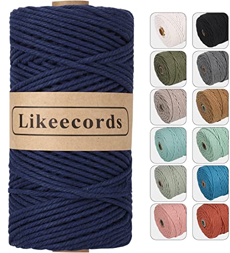 Likeecords Makramee Garn 4mm x 100m,Natürliches Baumwollschnur, Makramee-Seil,Bunte Bastelkordel aus Baumwolle für Taschen, Wandbehänge, Pflanzenaufhänger (dunkelblau) von Likeecords