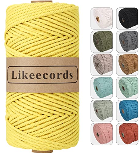 Likeecords Makramee Garn 4mm x 100m,Natürliches Baumwollschnur, Makramee-Seil,Bunte Bastelkordel aus Baumwolle für Taschen, Wandbehänge, Pflanzenaufhänger (gelb) von Likeecords