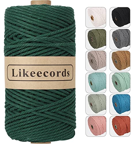 Likeecords Makramee Garn 4mm x 100m,Natürliches Baumwollschnur, Makramee-Seil, bobbiny Bunte Bastelkordel aus Baumwolle für Taschen, Wandbehänge, Pflanzenaufhänger (schwarzgrün) von Likeecords