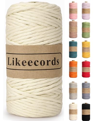 Likeecords Single Twisted Makramee Garn 4mm x 80m, Makramee-Seil,Farbiges Makramee Schnur,Baumwollseil,Baumwoll-Bastelschnur zum Aufhängen, Pflanzenaufhänger, Basteln, Stricken von Likeecords