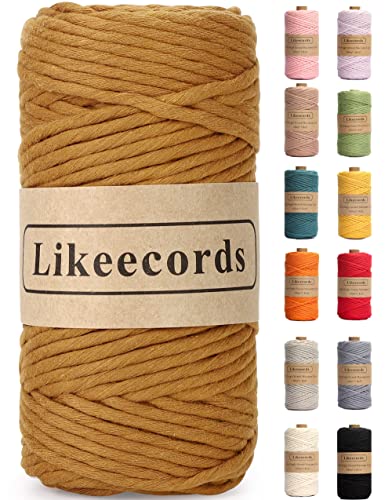 Likeecords Single Twisted Makramee Garn 4mm x 80m, Makramee-Seil,Farbiges Makramee Schnur,Baumwollseil,Baumwoll-Bastelschnur zum Aufhängen, Pflanzenaufhänger, Basteln, Stricken von Likeecords