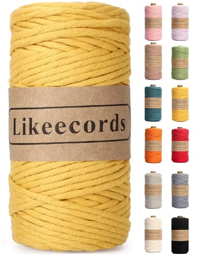 Likeecords Single Twisted Makramee Garn 4mm x 80m, Makramee-Seil,Farbiges Makramee Schnur,Baumwollseil,Baumwoll-Bastelschnur zum Aufhängen, Pflanzenaufhänger, Basteln, Stricken von Likeecords