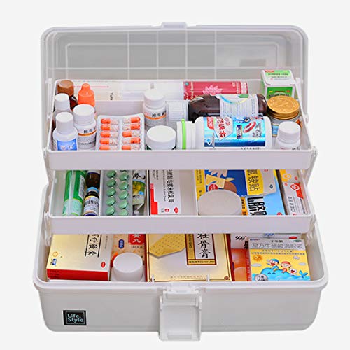 Hausapotheke Schrank, Likeluk Medizinbox Kunststoff 3 Ebene transparente Erste Hilfe Box Multifunktions Sortierkasten mit Griff, 33×18×17.5cm (Grau) von Likeluk