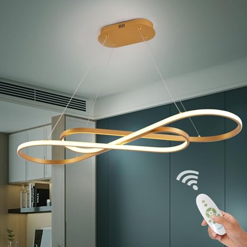 Likflyer Goldene LED Kronleuchter für Esszimmer, Leuchte, Moderne LED Pendelleuchte, Kücheninsel Beleuchtung für Kücheninsel, Kronleuchter über Dem Tisch, Dimmbare, Höhenverstellbare Pendelleuchte von Likflyer