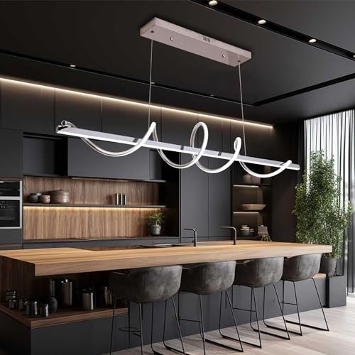 Likflyer LED Pendelleuchte Esszimmer, 120cm Moderne Hängeleuchte esstisch, 10%-100% Einstellung der Farbtemperatur, Pendelleuchte LED, Verchromt Likflyer LED Pendelleuchte Esszimmer, 120cm Moderne Hängeleuchte esstisch, 10%-100% Einstellung der Farbtemperatur, Pendelleuchte LED, Verchromt von Likflyer