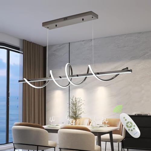 Likflyer Pendelleuchte Esstisch, Küchenlampe Hängend Dimmbar mit Fernbedienung, Modern Design Wohnzimmerlampe 120CM Lang, (Galvanisiertes Schwarz) von Likflyer
