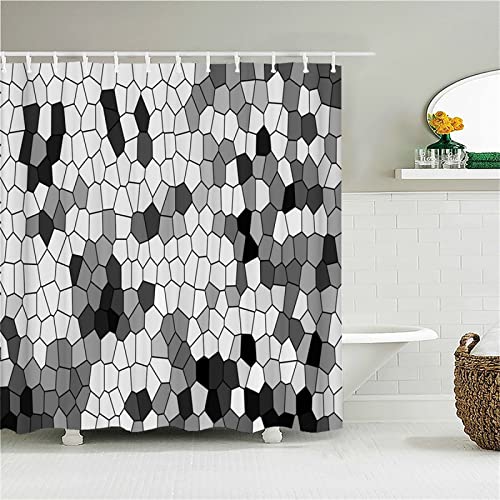 Duschvorhang 160x180cm Graue Geometrie Duschrollo Anti-Schimmel, Duschvorhänge Wasserdicht, 3D Outdoor Vorhang Waschbar, Schnell Trocknend Polyester, Extra Lange Badezimmer gardinen mit 12 Haken von Likixin