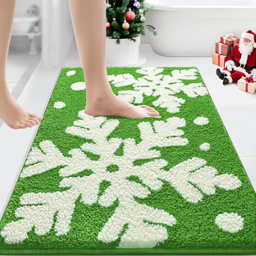 Likiyol Weihnachts-Badezimmerteppich, extra dick, weich, saugfähig, rutschfest, waschbar, Schneeflocke, Weihnachten, Winter, Duschbodenmatten für Weihnachtsdekorationen, 50,8 x 81,3 cm, Grün Likiyol Weihnachts-Badezimmerteppich, extra dick, weich, saugfähig, rutschfest, waschbar, Schneeflocke, Weihnachten, Winter, Duschbodenmatten für Weihnachtsdekorationen, 50,8 x 81,3 cm, Grün von Likiyol