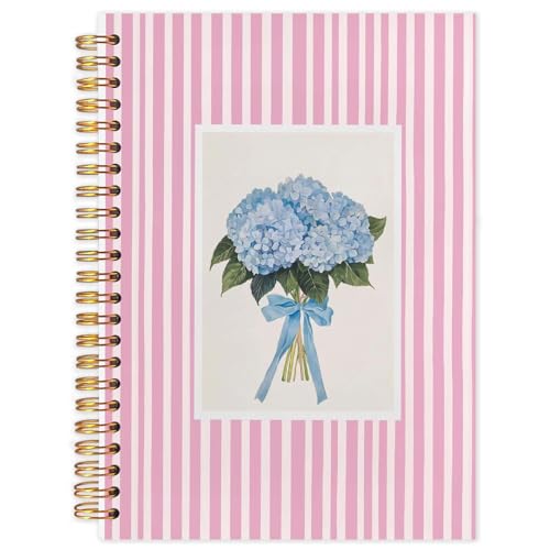 Likjad Blue Hydrangea Floral Spiral Notebook Journal 5.5x8.3, Coquette Bow Hydrangea Flower Striped Journals for Writing, Pink Office Supplies, Floral Hardcover Notebooks for Note Taking(Pink stripes) Likjad Blue Hydrangea Floral Spiral Notebook Journal 5.5x8.3, Coquette Bow Hydrangea Flower Striped Journals for Writing, Pink Office Supplies, Floral Hardcover Notebooks for Note Taking(Pink stripes) von Likjad