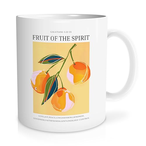 Likjad Christliche Tasse - Frucht des Geistes, Kaffeetasse, Galater 5, 22-23, Moderne Gelbe Bibelversen Deko-Tasse, 325 ml von Likjad