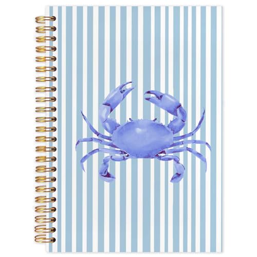 Likjad Coastal Beach Crab Spiral Notebook Journal 5.5x8.3, Ocean Beach Journals for Writing, Crab Gifts, Blue Striped Ocean Hardcover Notebooks for Note Taking(Blue crab) von Likjad