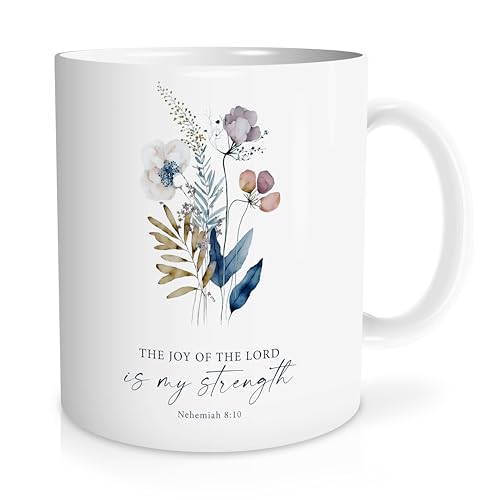 Likjad Tasse mit Bibelversen, Aufschrift "Joy of the Lord is my strength", inspirierende Geschenke, christliche Dekoration, 325 ml von Likjad