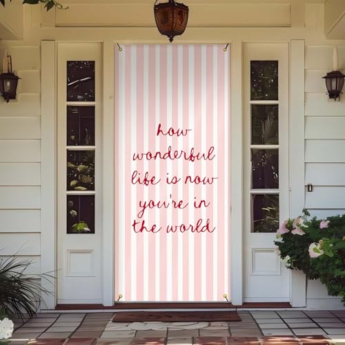 Likjad Türabdeckung für Kinderzimmer, Aufschrift "How Wonderful Life is Now You're in The World", Türvorhänge, Türbanner, Hintergrund für Baby-Mädchen, Zimmer, Innen- und Außenbereich, 89 x 200 cm von Likjad