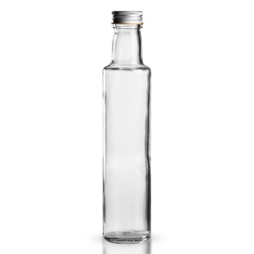 Likörflaschen 5 x rund 250ml - Klarglas - Öffnung 31.5 mm - inkl. Aluminium-Schraubverschluss (silber) mit Dichtungsscheibe *** Schnapsflasche - Ölflasche - Essigflasche *** von Likörflaschen