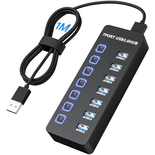 Likorlove USB Hub 3.0 mit 7 Ports und 100 cm Kabel – USB Verteiler mit Einzelschalter, Plug & Play, kompatibel mit PC, MacBook, Laptop, PS4 Likorlove USB Hub 3.0 mit 7 Ports und 100 cm Kabel – USB Verteiler mit Einzelschalter, Plug & Play, kompatibel mit PC, MacBook, Laptop, PS4 von Likorlove