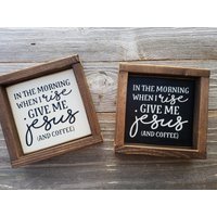 Am Morgen, Jesus Und Kaffee - Rustikale Holz Gerahmt Mini-Zeichen & Kaffee-Liebhaber von LilRusticSignShoppe