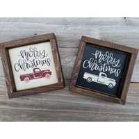 Frohe Weihnachten Roter Lkw - Rustikales Minischild Mit Holzrahmen Weihnachtsfeiertagsdekor von LilRusticSignShoppe
