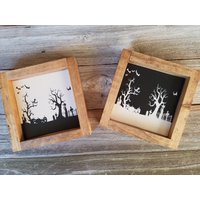 Gruselige Halloween-Szene - Rustikale Holz Gerahmt Mini Zeichen von LilRusticSignShoppe