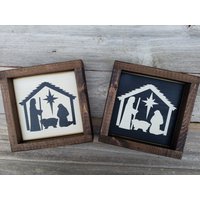 Krippe Weihnachten Szene - Rustikale Holz Gerahmt Mini Zeichen Urlaub Dekor von LilRusticSignShoppe