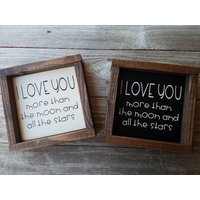 Love You More Than The Moon & All Stars-Rustic Framed Nursery Sign von LilRusticSignShoppe