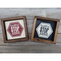 Santa Stop Hier - Rustikale Holz Gerahmt Mini-Zeichen Weihnachten Urlaub Dekor von LilRusticSignShoppe
