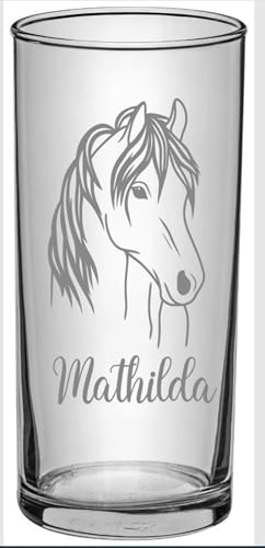Pferde Kinder Trinkglas mit Gravur, personalisiert mit Namen oder Wunschtext, Geschenk für Pferdefreunde, Art.Nr.P1 von Lila Lotte