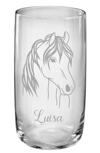 Pferde Kinder Trinkglas mit Gravur, personalisiert mit Namen oder Wunschtext, Geschenk für Pferdefreunde, Art.Nr.P3 von Lila Lotte