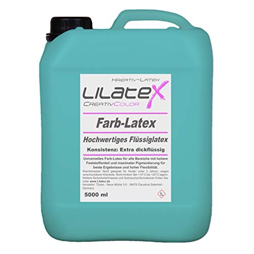 5 Liter Lilatex farbiges Flüssiglatex/Farblatex/Latexmilch - EXTRA-DICKFLÜSSIGES Naturlatex in HELLTÜRKIS von Lilatex