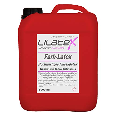 5 Liter Lilatex farbiges Flüssiglatex/Farblatex/Latexmilch - extra-dickflüssiges Naturlatex in HELLROT von Lilatex