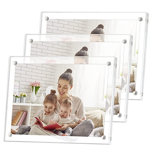 LileZbox Acryl-Bilderrahmen, magnetischer Rahmen, 11,5 x 15,5 cm, ohne Schreibtisch, mit Fotorahmen-Ständer, tolles Geschenk für Familie, Babydokumente, Fotorahmen, 3 Stück von LileZbox