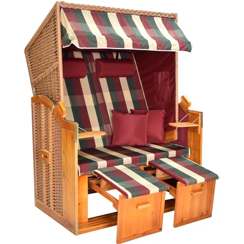 Lili Home&Garden Strandkorb Ostsee Baltic| Fertig montiert| Volllieger| 2 Sitzer| Burgund| Inklusive Schutzhülle| 120cm| Strandstuhl, Gartenliege| Für Garten, Terasse (Dessin BEIGE/GRÜN) von Lili Home & Garden