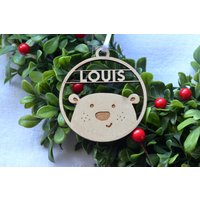 Weihnachtsdekoration Bear Boy Personalisiert Mit Vornamen. Aus Holz - Individuelle Dekoration Für Weihnachtsbaum von LiliChipie