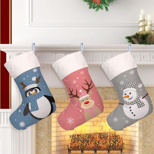 Liligada 3er Pack Weihnachtsstrümpfe, Netter Pinguin Schneemann Rentier Weihnachtsstrumpf Rosa Weihnachtsstrumpf für Familie Weihnachtsbaum Kamin Dekoration Liligada 3er Pack Weihnachtsstrümpfe, Netter Pinguin Schneemann Rentier Weihnachtsstrumpf Rosa Weihnachtsstrumpf für Familie Weihnachtsbaum Kamin Dekoration von Liligada
