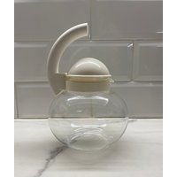 Vintage Guzzini Glaskessel 1980Er Jahre Unbenutzte, Hitzebeständige Kaffeekanne Neu Hergestellt in Italien, Weißes & Klares Küchengeschirr von Liliiascollection