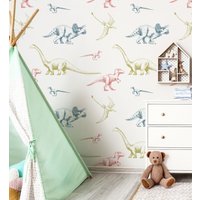 Aquarell Süße Dinosaurier Tapete - Niedliche Dino Kinder Abnehmbare Für Schlafzimmer Selbstklebendes Wandbild 317 von LilinMomonWallpaper