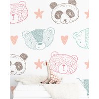 Handgezeichnete Teddybären Tapete in Sonderfarben - Süße Unisex Peel & Stick Abnehmbare Für Kinder Schlafzimmer 299 von LilinMomonWallpaper